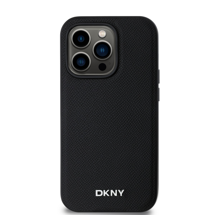 Husa pentru iPhone 15 Pro Max, DKNY PU Leather Silver Metal Logo Magsafe, Black [2]