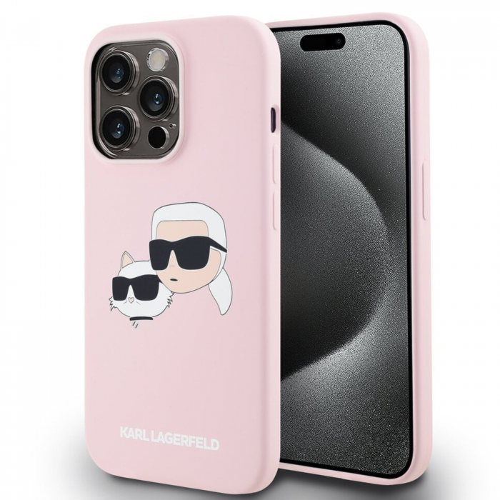 Husa pentru iPhone 14 Pro Max, Karl Lagerfeld Liquid Silicone Double Heads MagSafe, Pink, KLHMP14XSKCHPPLP [2]