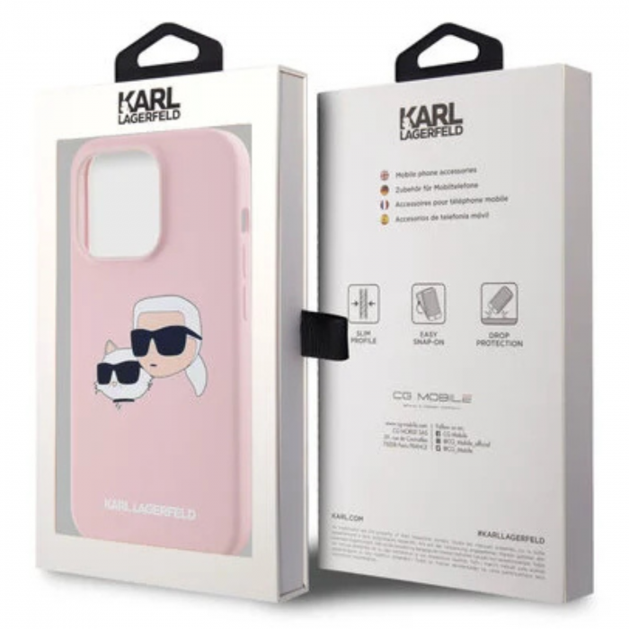 Husa pentru iPhone 14 Pro Max, Karl Lagerfeld Liquid Silicone Double Heads MagSafe, Pink, KLHMP14XSKCHPPLP [5]
