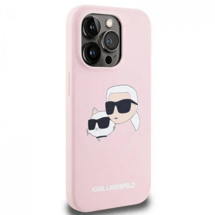 Husa pentru iPhone 14 Pro Max, Karl Lagerfeld Liquid Silicone Double Heads MagSafe, Pink, KLHMP14XSKCHPPLP [3]
