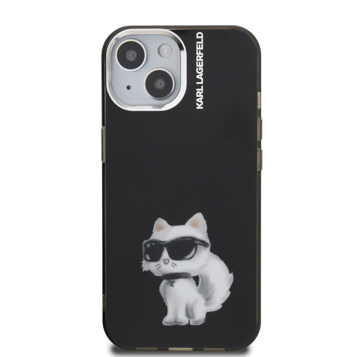 Husa pentru iPhone 15, Karl Lagerfeld IML Aquarelle Choupette, Black [3]