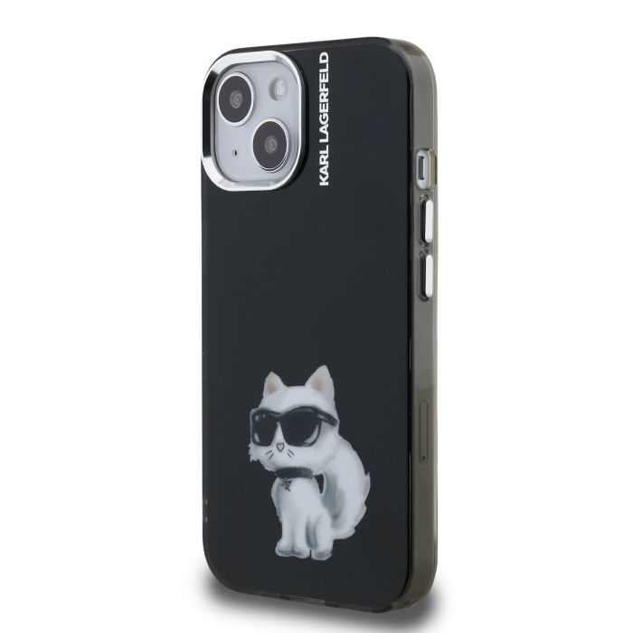 Husa pentru iPhone 15, Karl Lagerfeld IML Aquarelle Choupette, Black [2]