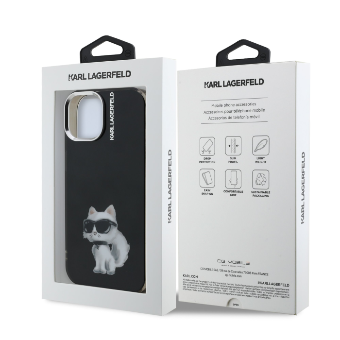 Husa pentru iPhone 15, Karl Lagerfeld IML Aquarelle Choupette, Black [4]