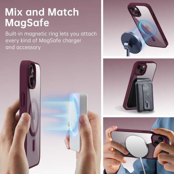 Husa pentru iPhone 15, Crystal Clear MagSafe, Wine Red [5]