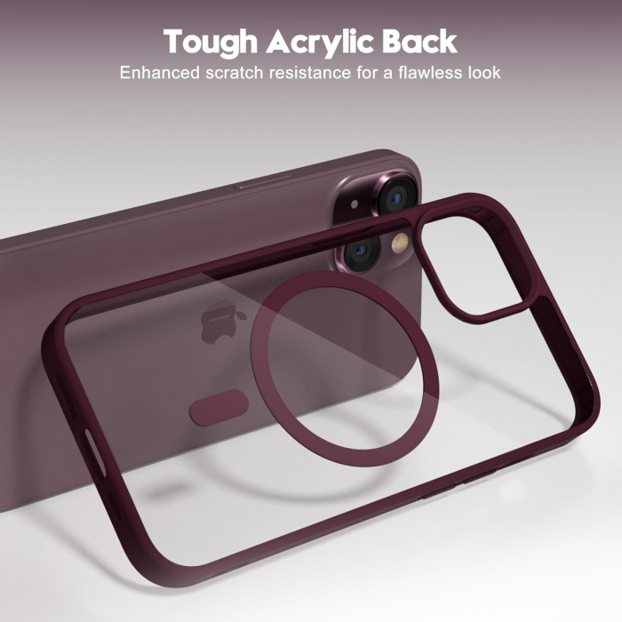 Husa pentru iPhone 15, Crystal Clear MagSafe, Wine Red [2]