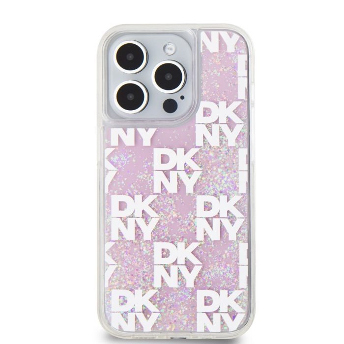 Husa pentru iPhone 15 Pro, DKNY Liquid Glitter Checkered Pattern, Pink [2]