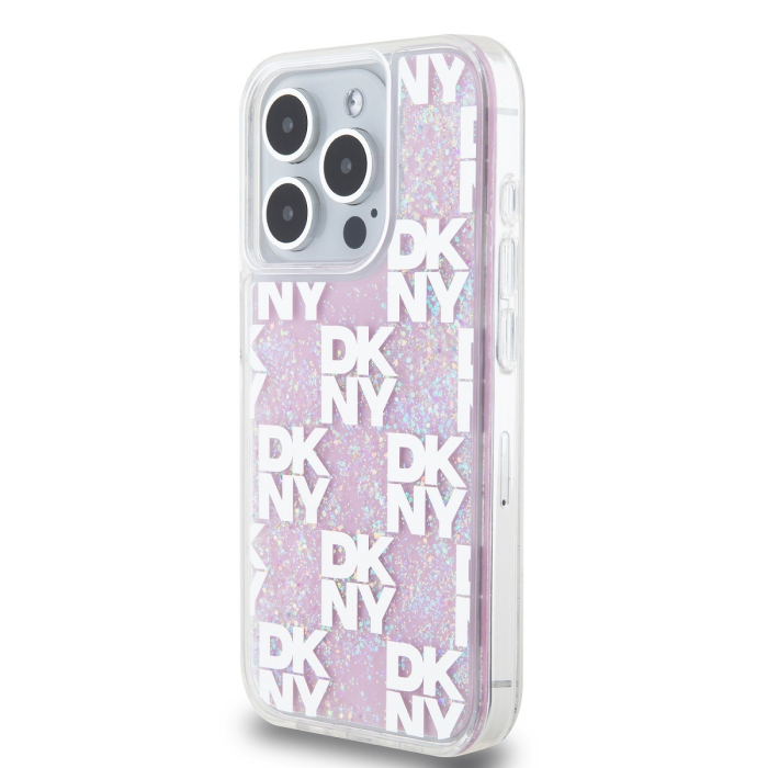 Husa pentru iPhone 15 Pro, DKNY Liquid Glitter Checkered Pattern, Pink [3]