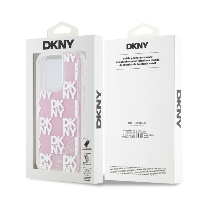 Husa pentru iPhone 15 Pro, DKNY Liquid Glitter Checkered Pattern, Pink [5]
