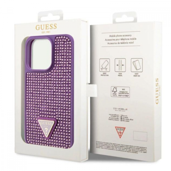 Husa pentru iPhone 15 Pro, Guess Rhinestones Triangle Metal Logo, Purple, GUHCP15LHDGTPU [5]
