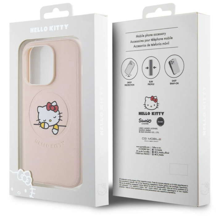 Husa pentru iPhone 15 Pro Max Hello Kitty PU Kitty Asleep Logo MagSafe, Pink [5]