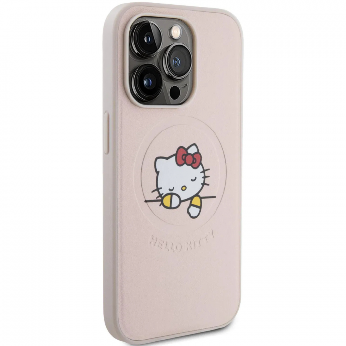 Husa pentru iPhone 15 Pro Max Hello Kitty PU Kitty Asleep Logo MagSafe, Pink [2]
