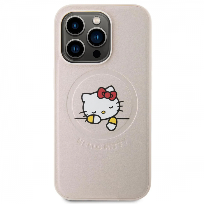 Husa pentru iPhone 15 Pro Max Hello Kitty PU Kitty Asleep Logo MagSafe, Pink [1]