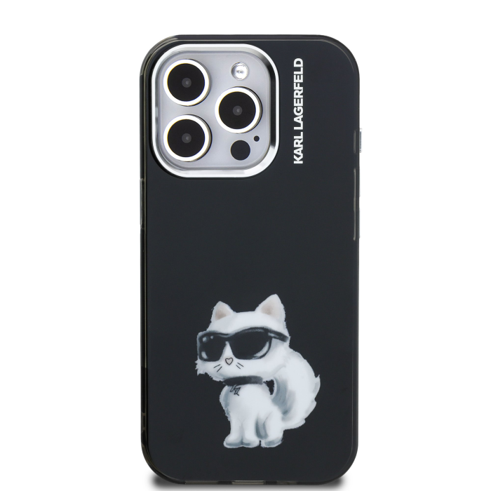 Husa pentru iPhone 15 Pro, Karl Lagerfeld IML Aquarelle Choupette, Black [2]