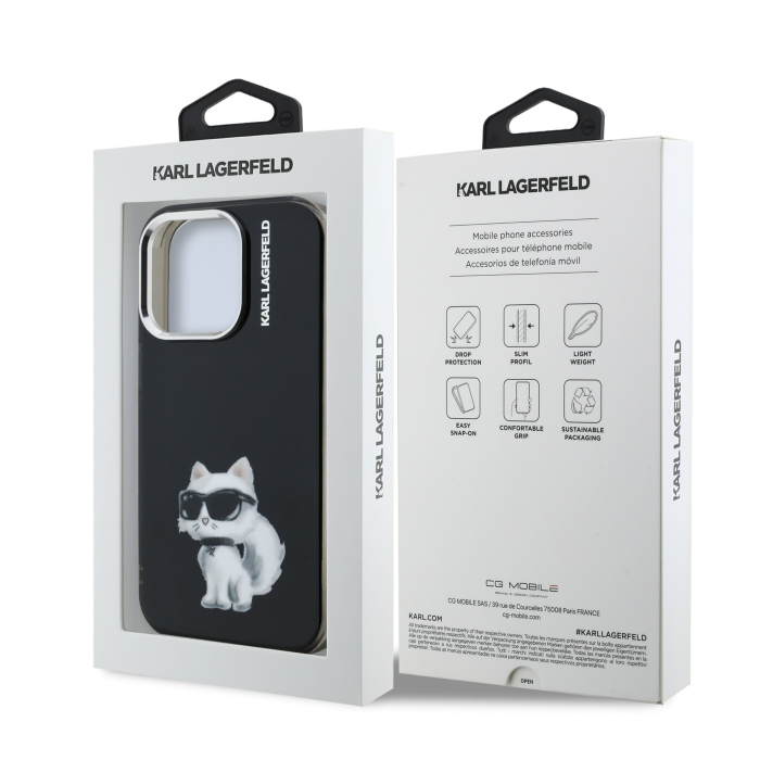 Husa pentru iPhone 15 Pro, Karl Lagerfeld IML Aquarelle Choupette, Black [4]