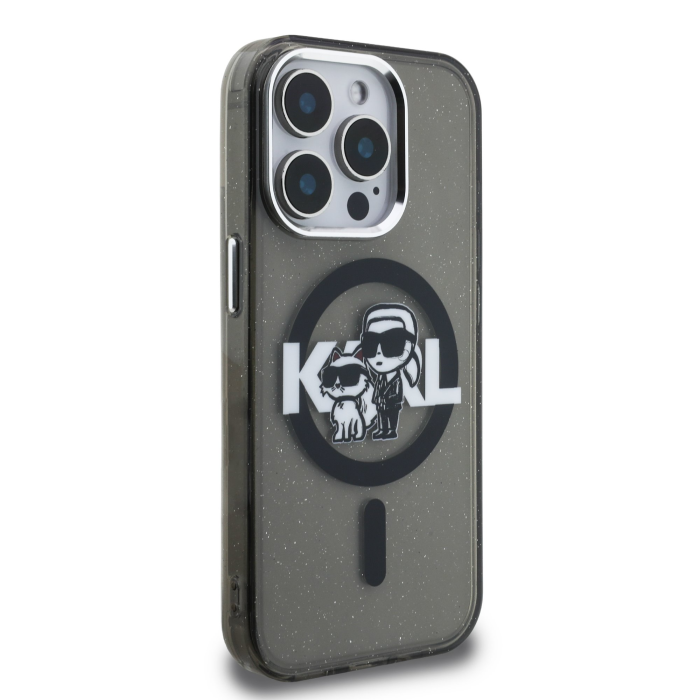 Husa pentru iPhone 15 Pro, Karl Lagerfeld IML Glitter Karl and Choupette Sketch MagSafe, Black [2]