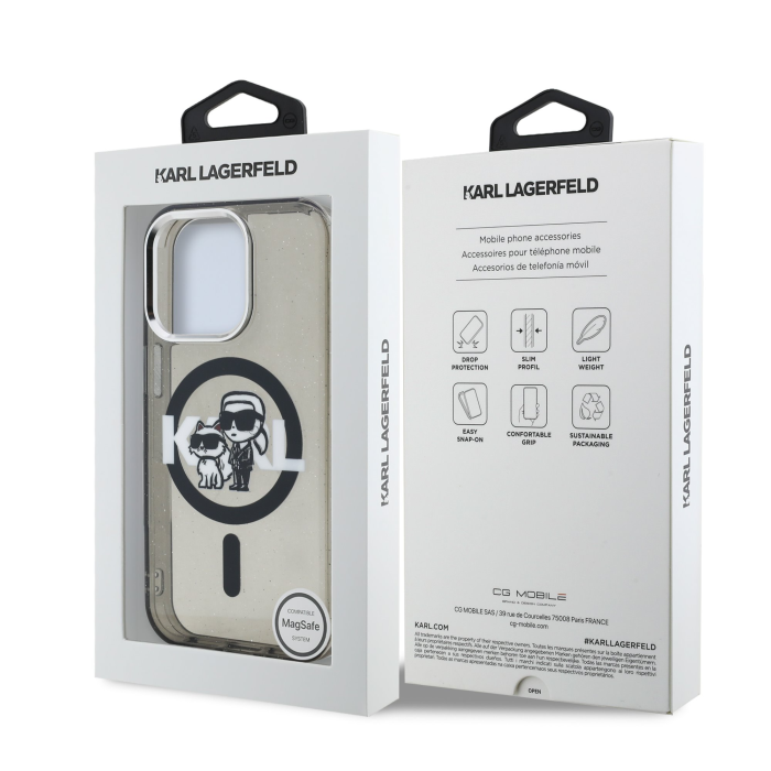 Husa pentru iPhone 15 Pro, Karl Lagerfeld IML Glitter Karl and Choupette Sketch MagSafe, Black [4]