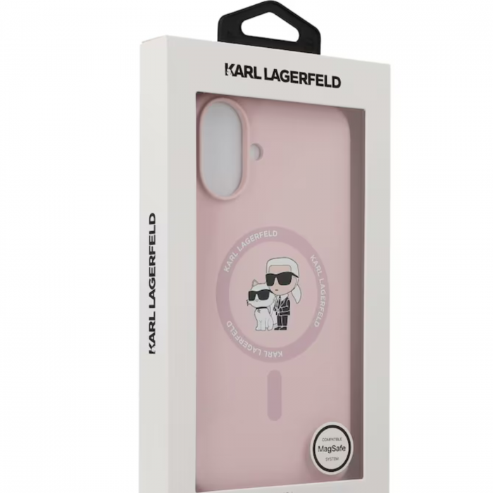 Husa pentru iPhone 16 Karl Lagerfeld Silicone Ring MagSafe (KLHMP16SSCMKCRHP) Karl&Choupette, Pink [5]
