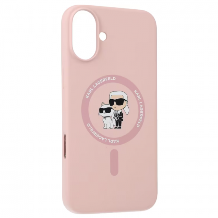Husa pentru iPhone 16 Karl Lagerfeld Silicone Ring MagSafe (KLHMP16SSCMKCRHP) Karl&Choupette, Pink [2]