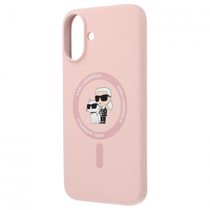 Husa pentru iPhone 16 Karl Lagerfeld Silicone Ring MagSafe (KLHMP16SSCMKCRHP) Karl&Choupette, Pink [3]