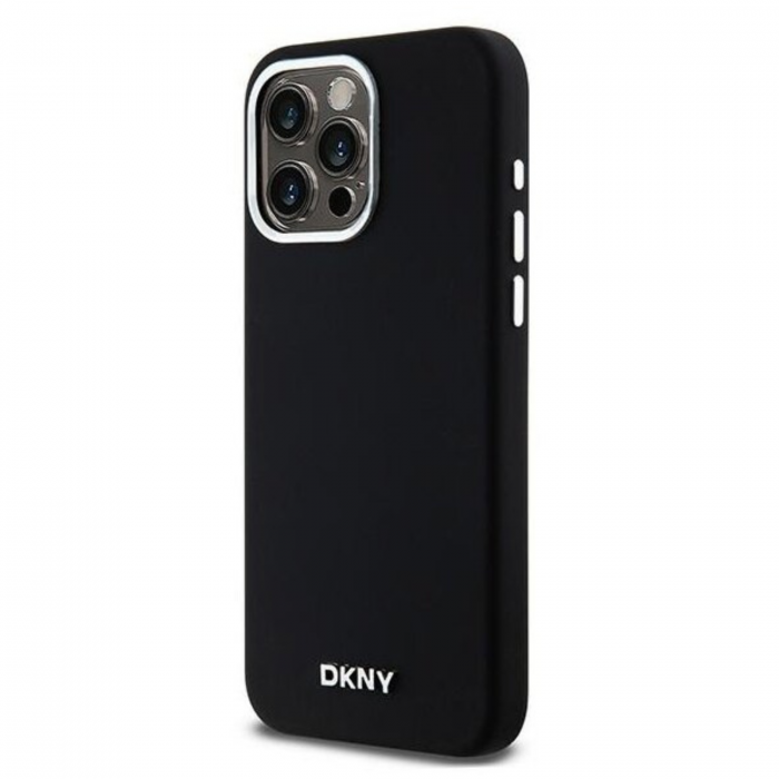 Husa pentru iPhone 15 Pro DKNY Liquid Silicone Silver Metal Logo MagSafe, Black, DKHMP15LSMCHLK [3]