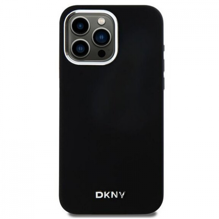 Husa pentru iPhone 15 Pro DKNY Liquid Silicone Silver Metal Logo MagSafe, Black, DKHMP15LSMCHLK [1]