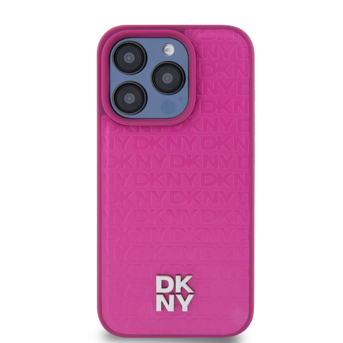 Husa pentru iPhone 15 Pro Max, DKNY PU Leather Repeat Pattern Stack Logo MagSafe, Pink [3]