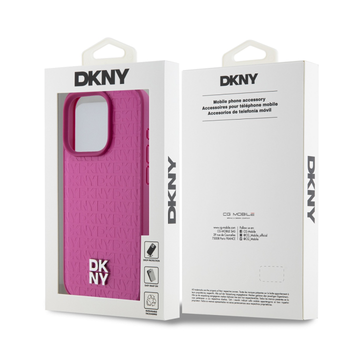 Husa pentru iPhone 15 Pro Max, DKNY PU Leather Repeat Pattern Stack Logo MagSafe, Pink [4]