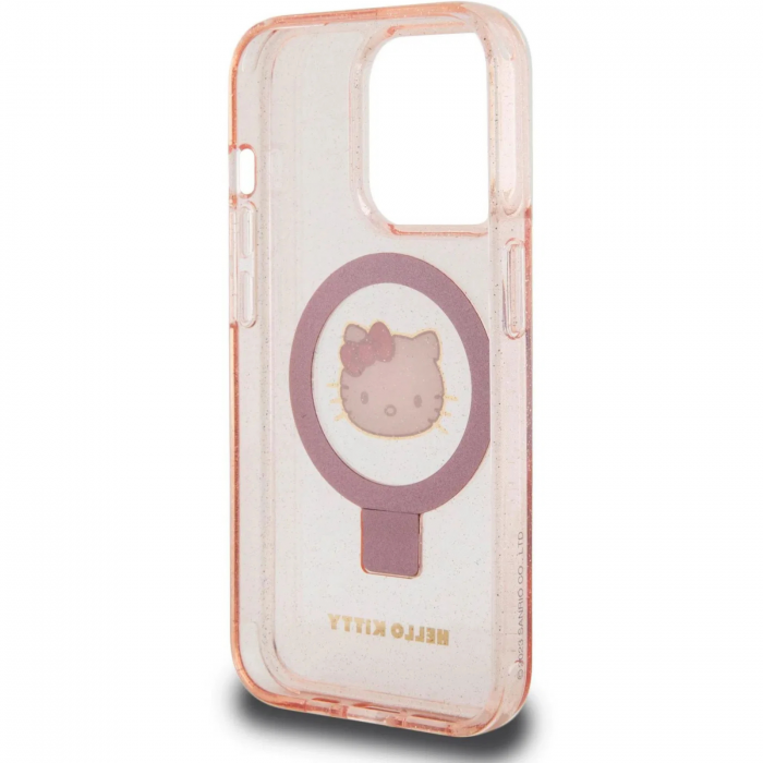 Husa pentru iPhone 15 Pro Max Hello Kitty IML Ringstand Glitter Kitty Head Logo MagSafe, Pink [4]