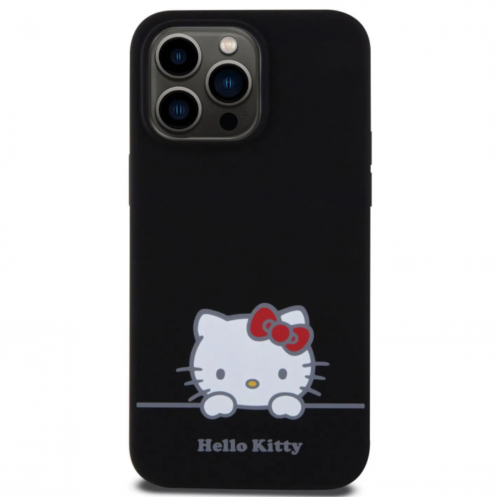 Husa pentru iPhone 15 Pro Max Hello Kitty Liquid Silicone Daydreaming Logo, Black [1]
