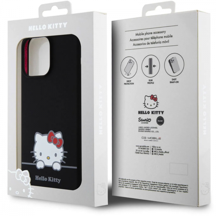 Husa pentru iPhone 15 Pro Max Hello Kitty Liquid Silicone Daydreaming Logo, Black [5]