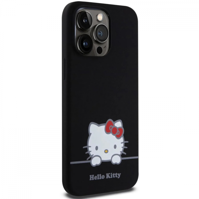 Husa pentru iPhone 15 Pro Max Hello Kitty Liquid Silicone Daydreaming Logo, Black [3]