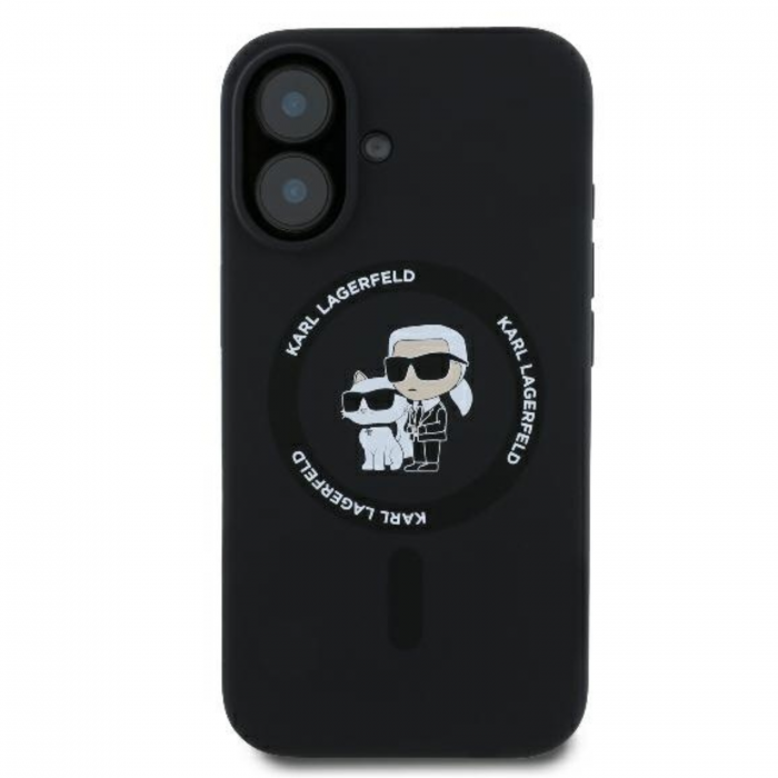 Husa pentru iPhone 16 Plus Karl Lagerfeld Silicone Ring MagSafe (KLHMP16MSCMKCRHK) Karl&Choupette, Black [1]