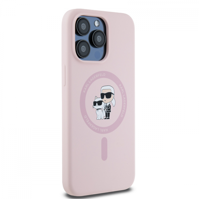 Husa pentru iPhone 15 Pro Max Karl Lagerfeld Silicone Ring MagSafe (KLHMP15XSCMKCRHP) Karl&Choupette, Pink [4]