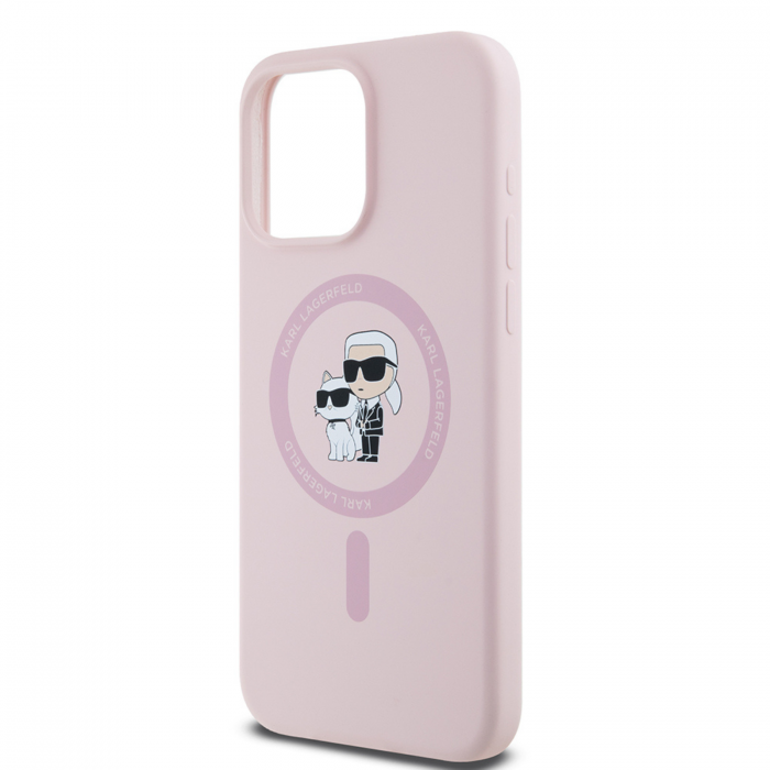 Husa pentru iPhone 15 Pro Karl Lagerfeld Silicone Ring MagSafe (KLHMP15LSCMKCRHP) Karl&Choupette, Pink [5]