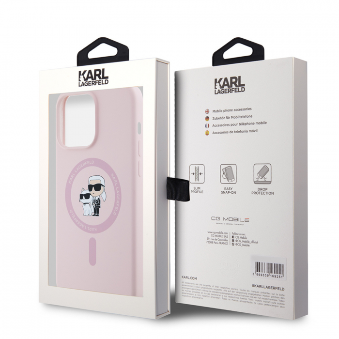 Husa pentru iPhone 15 Pro Karl Lagerfeld Silicone Ring MagSafe (KLHMP15LSCMKCRHP) Karl&Choupette, Pink [7]