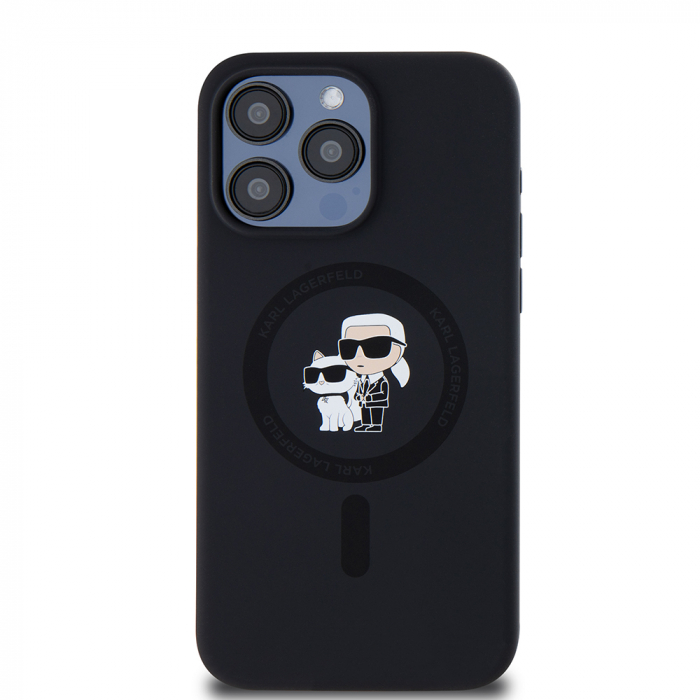 Husa pentru iPhone 15 Pro Max Karl Lagerfeld Silicone Ring MagSafe (KLHMP15XSCMKCRHK) Karl&Choupette, Black [1]