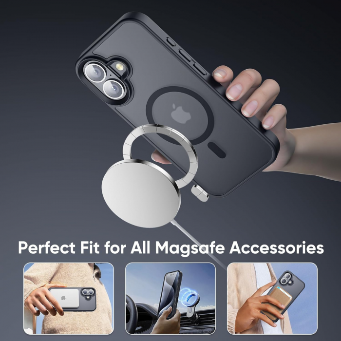 Husa pentru iPhone 16, MagSafe, Drop Resistant Shockproof, Matte Skin Black [5]