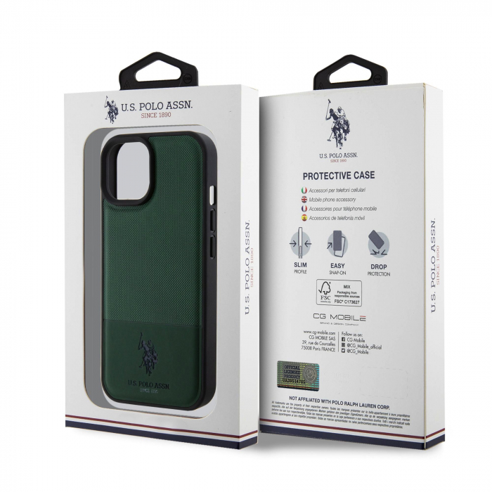 Husa pentru iPhone 15 Pro Max U.S. Polo PU Leather Mesh Pattern Double Horse, Green [6]
