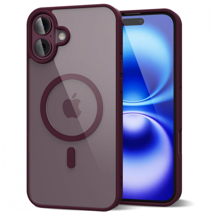 Husa pentru iPhone 16, Crystal Clear MagSafe, Wine Red [1]