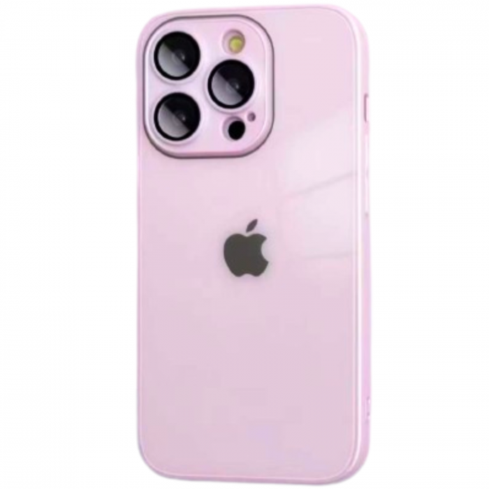 Husa pentru iPhone 16 din Sticla si Silicon cu Protectie Lentile Camera, Pink-Glossy [1]
