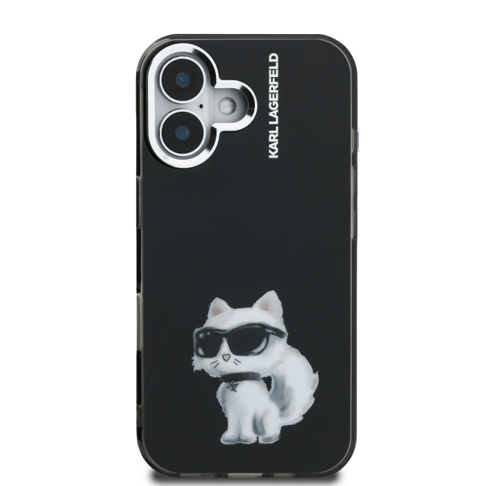 Husa pentru iPhone 16, Karl Lagerfeld IML Aquarelle Choupette, Black [2]