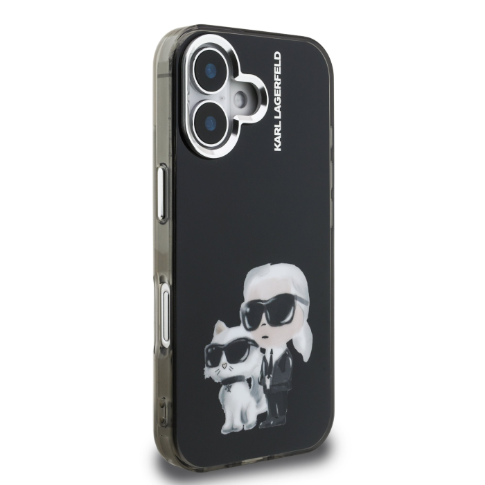 Husa pentru iPhone 16, Karl Lagerfeld IML Aquarelle Karl and Choupette, Black [3]