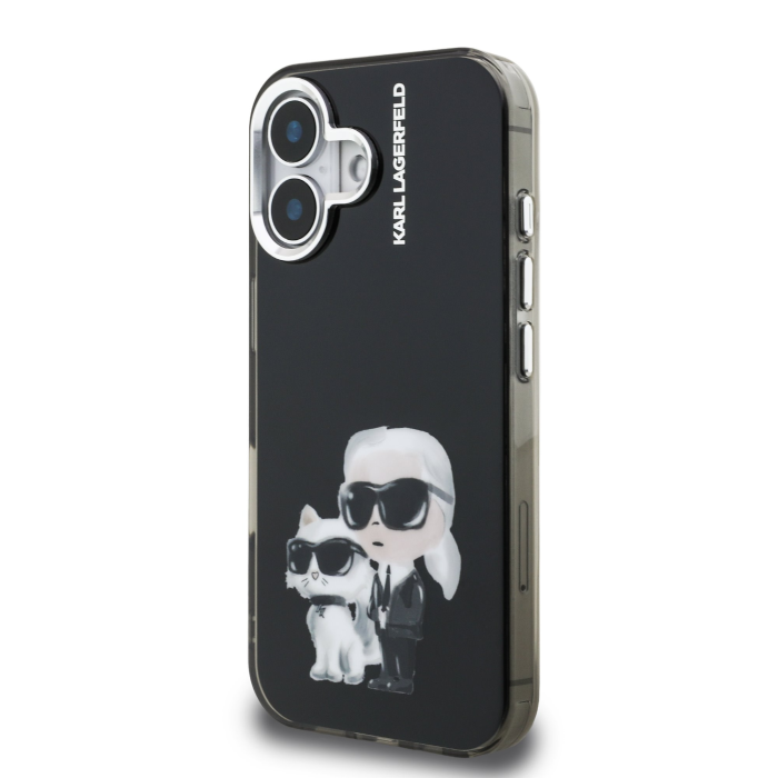 Husa pentru iPhone 16, Karl Lagerfeld IML Aquarelle Karl and Choupette, Black [4]