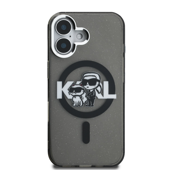 Husa pentru iPhone 16, Karl Lagerfeld IML Glitter Karl and Choupette Sketch MagSafe, Black [2]