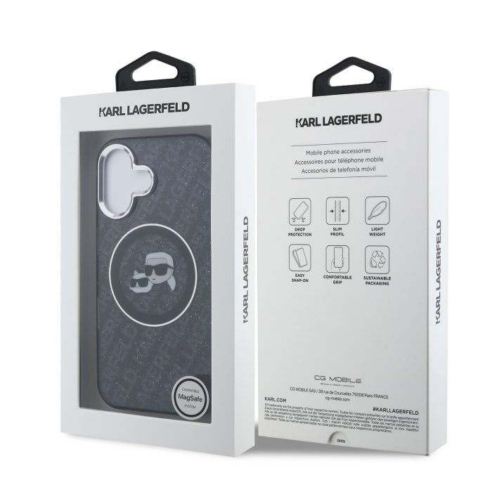 Husa pentru iPhone 16, Karl Lagerfeld IML K&CH Heads Repeated Logo MagSafe, Black [6]