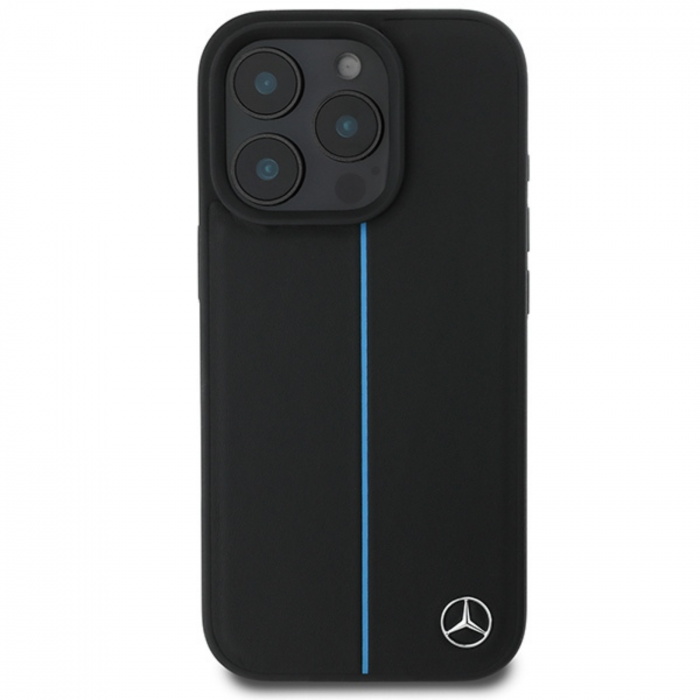 Husa pentru iPhone 16 Pro Max, Mercedes Leather Blue Stripe MagSafe, Black [1]