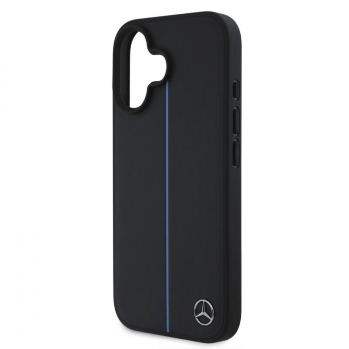 Husa pentru iPhone 16 Mercedes Leather Blue Stripe MagSafe, Black [4]