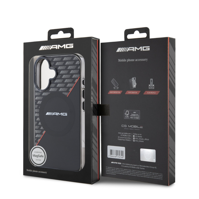 Husa pentru iPhone 16 Plus, AMG Rhombs MagSafe, Black/Red [4]