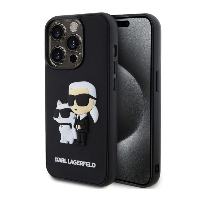 Husa pentru iPhone 16 Pro Karl Lagerfeld 3D Rubber Karl and Choupette, Black [2]