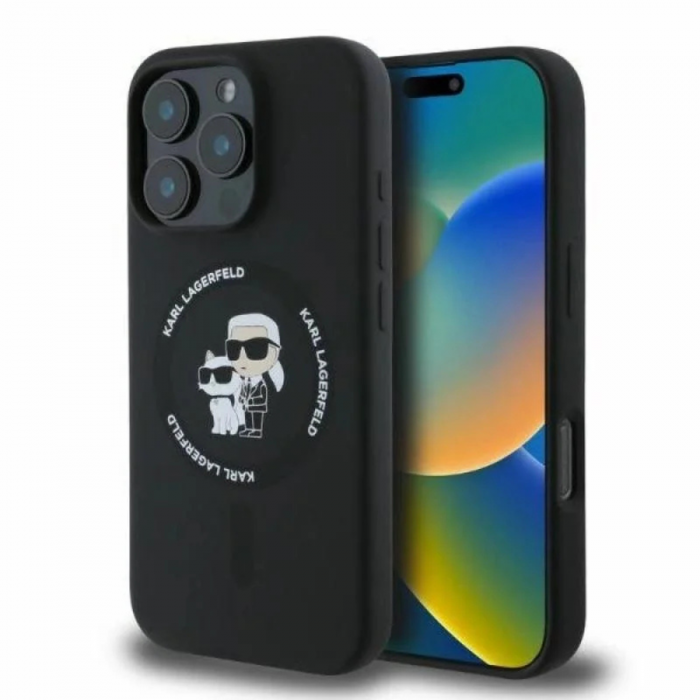 Husa pentru iPhone 16 Pro Max Karl Lagerfeld Silicone Ring MagSafe (KLHMP16XSCMKCRHK) Karl&Choupette, Black [2]